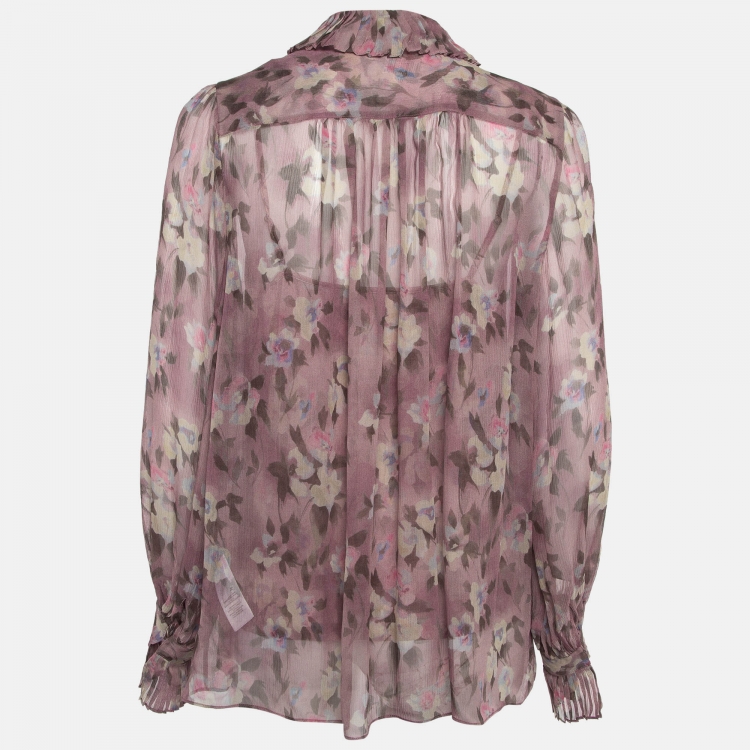 Pre Owned Polo Ralph Lauren Pink Floral Print Silk Freaky Long Sleeve Shirt M