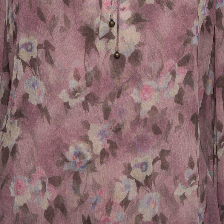 Pre Owned Polo Ralph Lauren Pink Floral Print Silk Freaky Long Sleeve Shirt M
