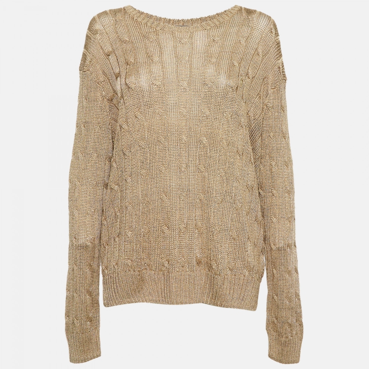 Lauren Ralph Lauren outlets Women's Gold Metallic Cable-Knit Sweater Size XXL