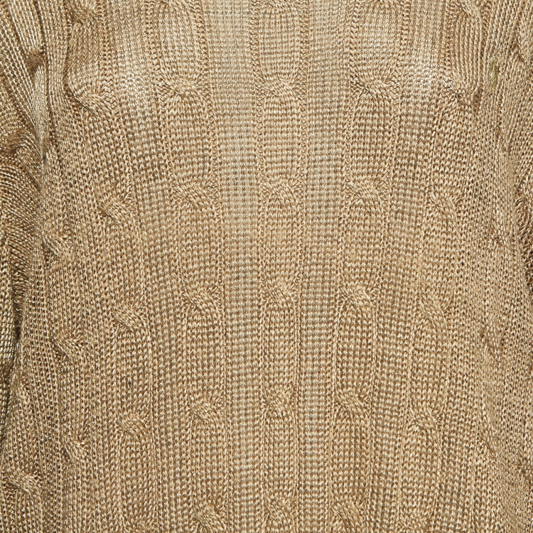Pre Owned Polo Ralph Lauren Metallic Gold Cable Knit Sweater XL