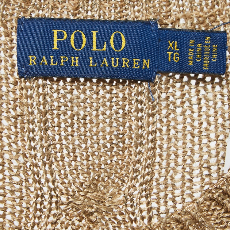Pre Owned Polo Ralph Lauren Metallic Gold Cable Knit Sweater XL