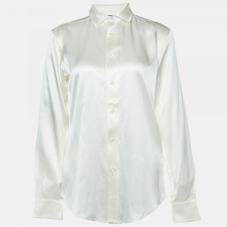 Pre Owned Polo Ralph Lauren Cream Silk Satin Buttoned Up Shirt S