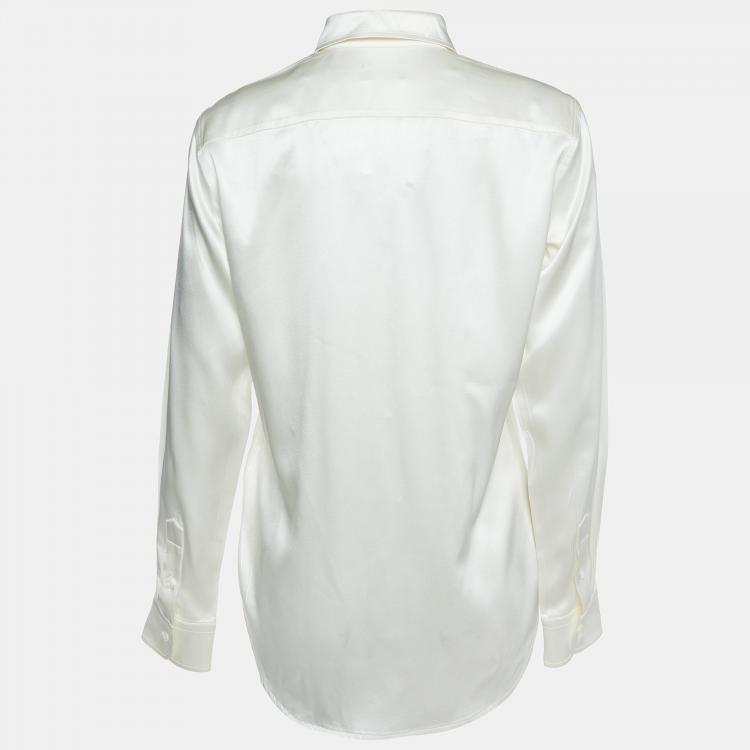 Pre Owned Polo Ralph Lauren Cream Silk Satin Buttoned Up Shirt S
