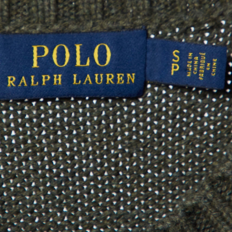 Pre Owned Polo Ralph Lauren Olive Green Bear Intarsia Knit Crew Neck Sweater S