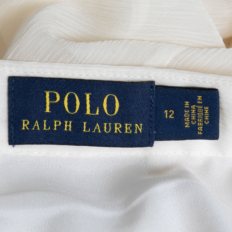 Pre Owned Polo Ralph Lauren Off White Chiffon Midi Skirt L