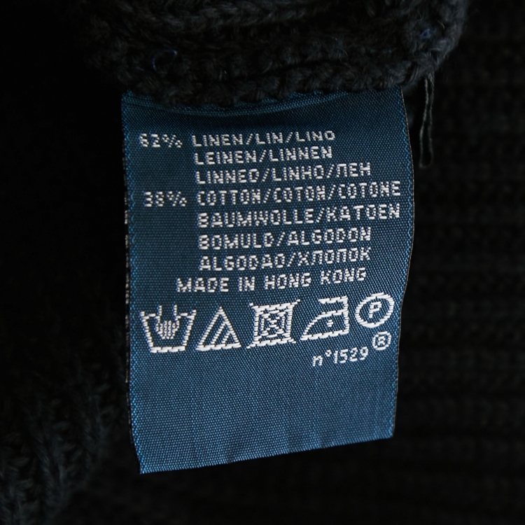Pre Owned Polo Ralph Lauren Black Linen & Cotton Turtleneck Cardigan M