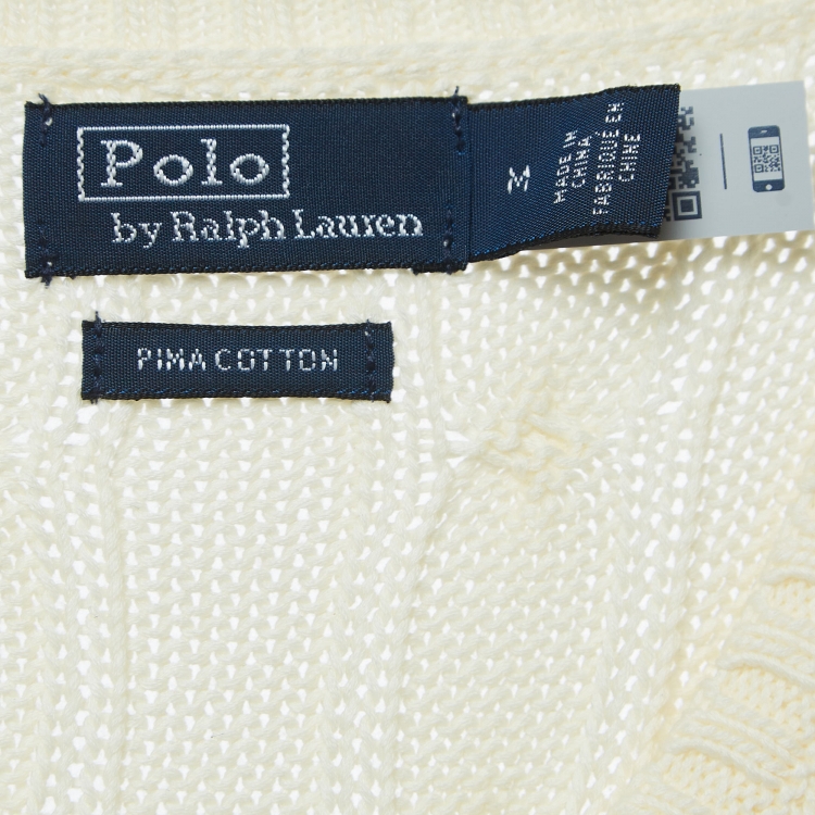 Pre Owned Polo Ralph Lauren Off-White Twist Knit Pima Cotton Sweater M