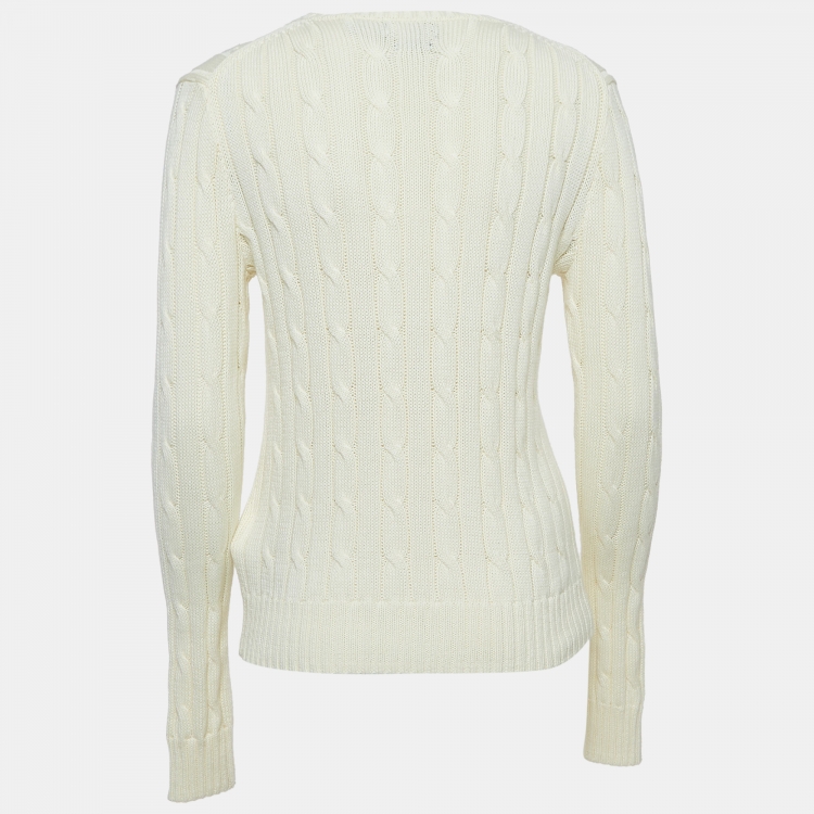 Pre Owned Polo Ralph Lauren Off-White Twist Knit Pima Cotton Sweater M