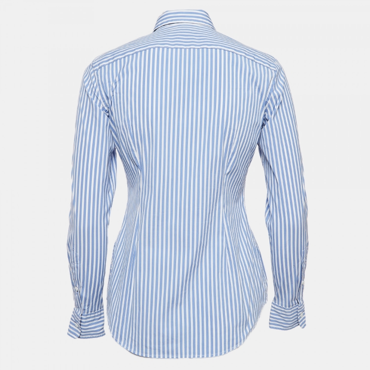 Pre Owned Polo Ralph Lauren Blue Striped Cotton Slim Stretch Shirt S