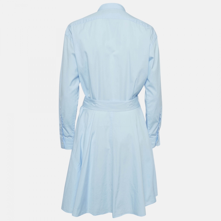 Pre Owned Polo Ralph Lauren Light Blue Cotton Belted Dress M