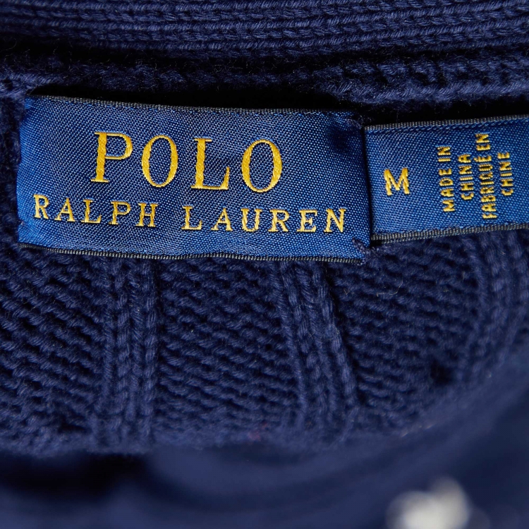 Pre Owned Polo Ralph Lauren Navy Blue Cable Knit Button Front Cardigan M