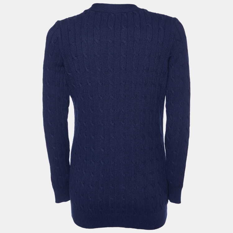 Pre Owned Polo Ralph Lauren Navy Blue Cable Knit Button Front Cardigan M