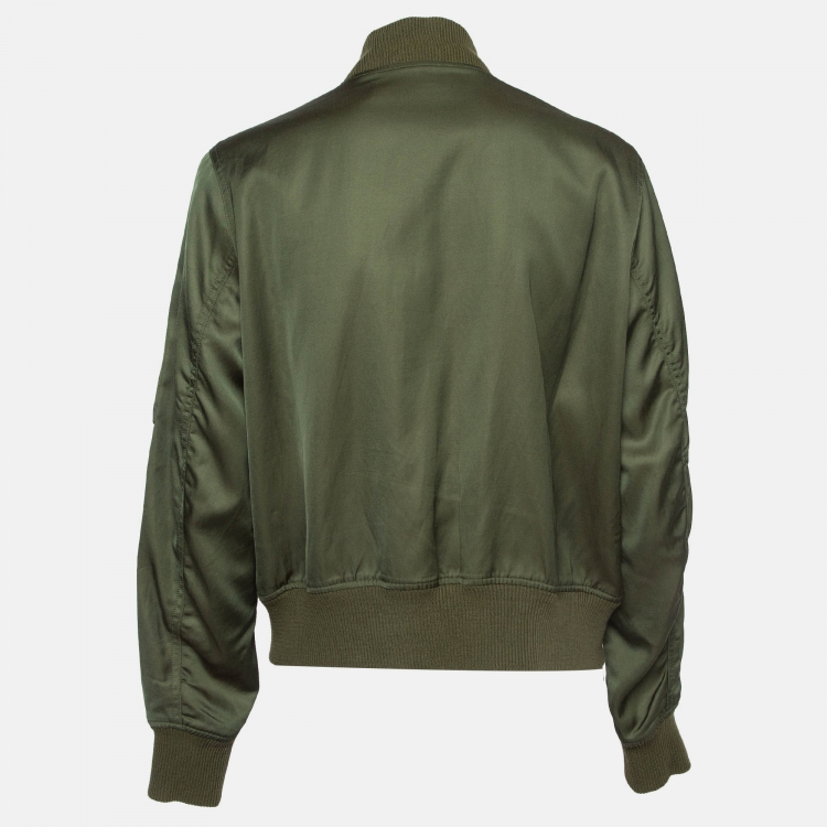 Pre Owned Polo Ralph Lauren Green Satin Bomber Jacket L