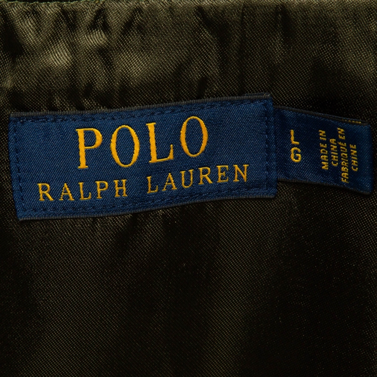 Pre Owned Polo Ralph Lauren Green Satin Bomber Jacket L