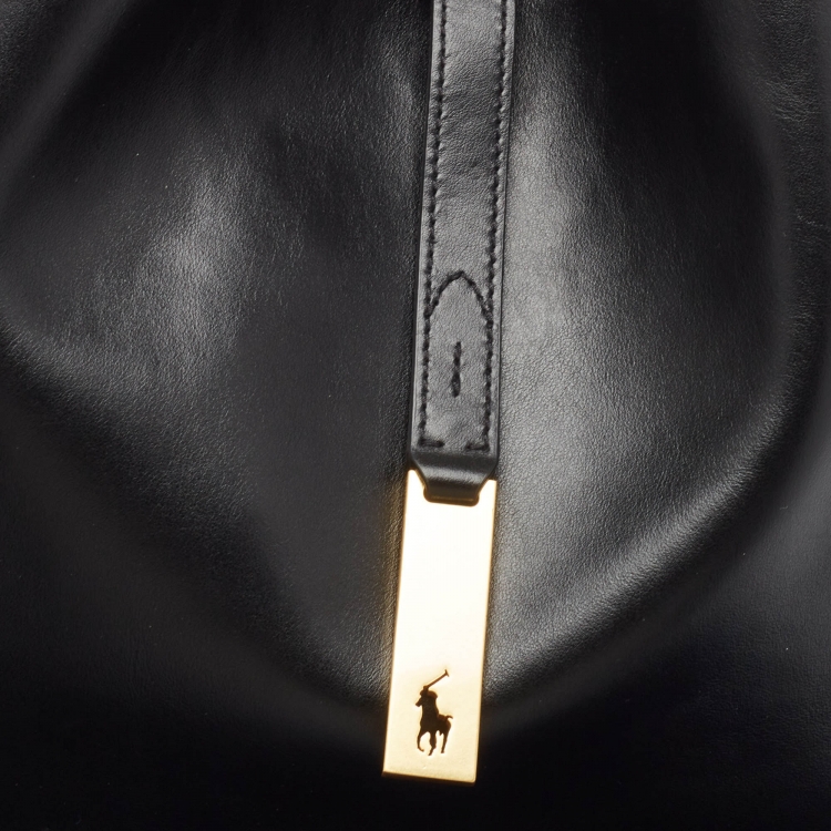Pre Owned Polo Ralph Lauren Black Leather ID Flap Hobo
