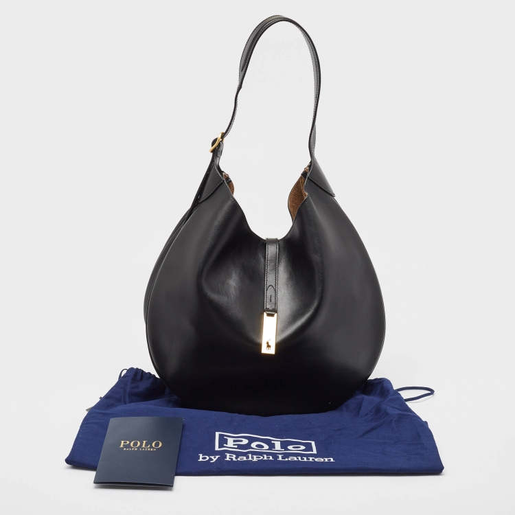Pre Owned Polo Ralph Lauren Black Leather ID Flap Hobo