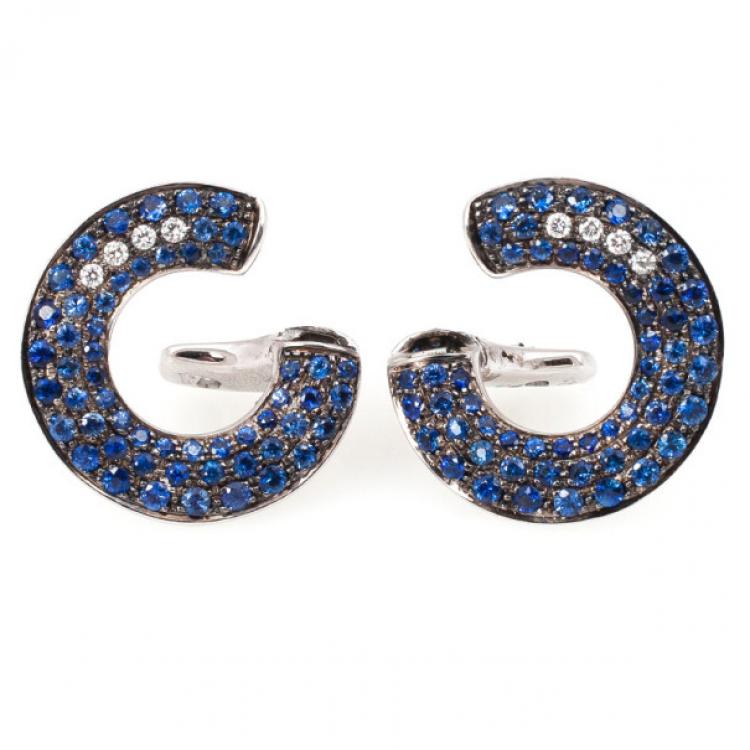 Pre Owned Pomellato 18 K White Gold Diamond Blue Sapphires Earrings 