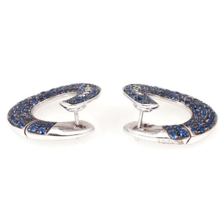 Pre Owned Pomellato 18 K White Gold Diamond Blue Sapphires Earrings 