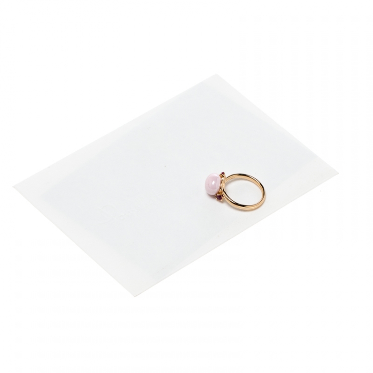 Pre Owned Pomellato Capri Bloom Pink Ceramic & Ruby 18k Rose Gold Ring Size 53