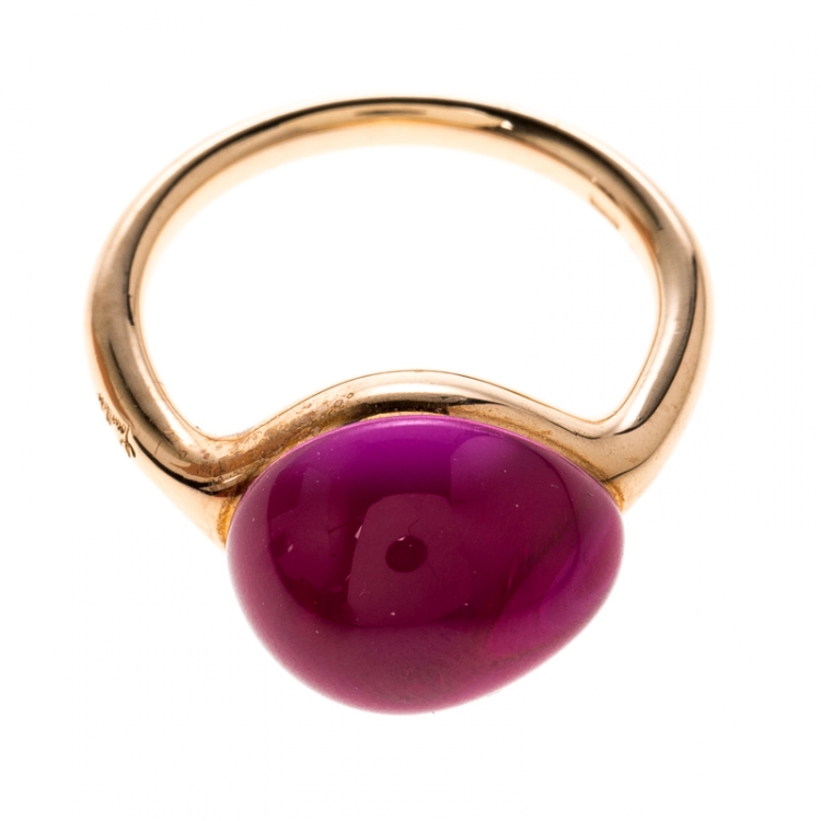 Pre Owned Pomellato Rouge Passion Synthetic Pink Sappire & 9K Rose Gold Ring Size 48