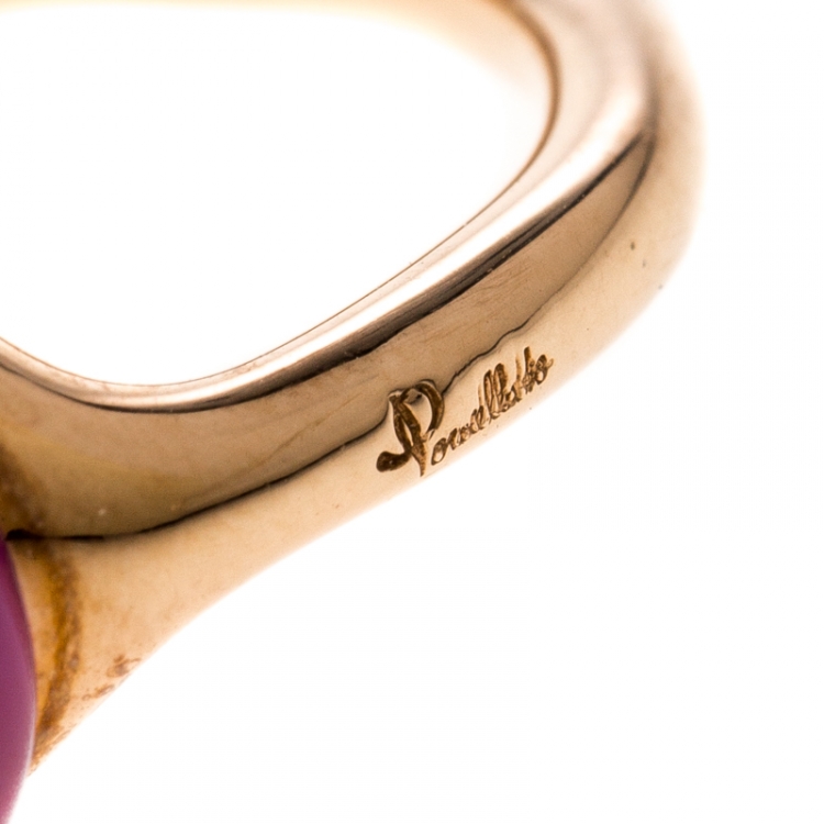 Pre Owned Pomellato Rouge Passion Synthetic Pink Sappire & 9K Rose Gold Ring Size 48