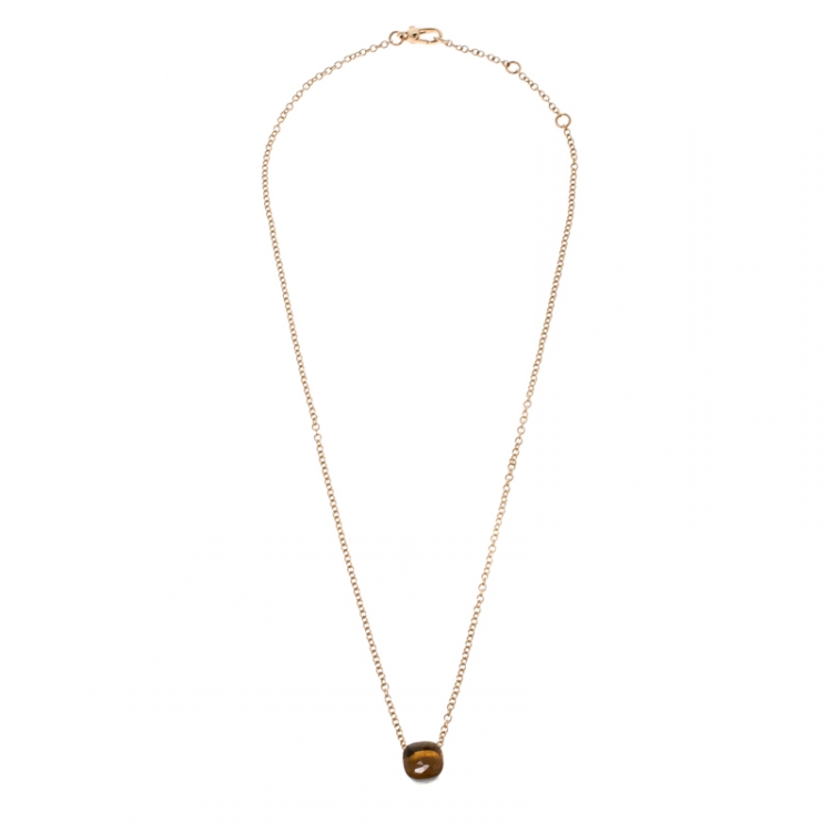 Pre Owned Pomellato Nudo Citrine Quartz 18k Rose Gold Pendant Chain Necklace