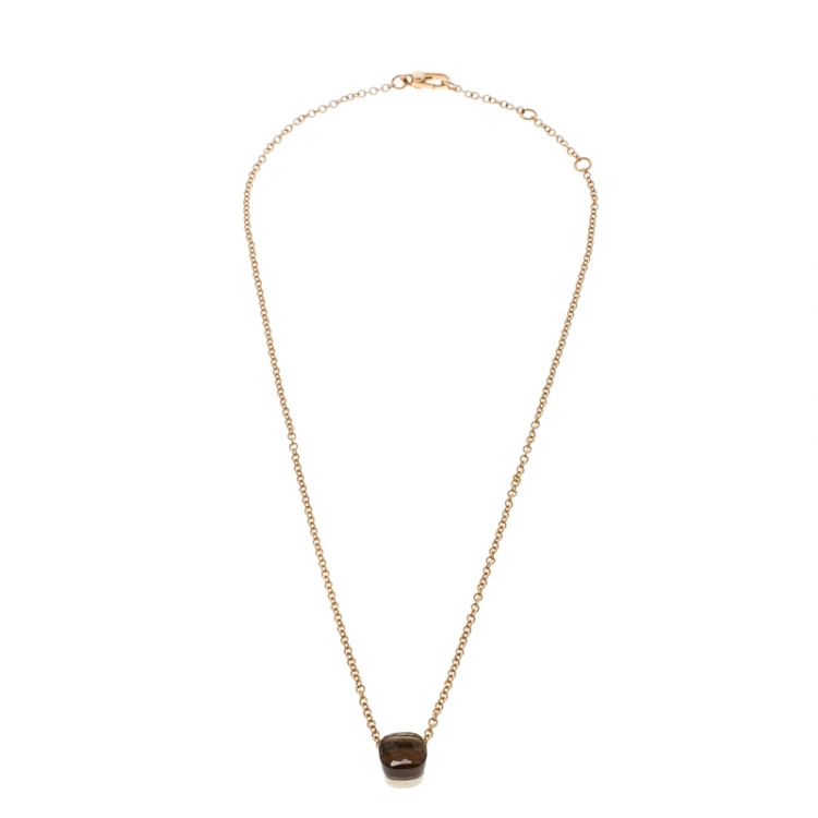 Pre Owned Pomellato Nudo Citrine Quartz 18k Rose Gold Pendant Chain Necklace