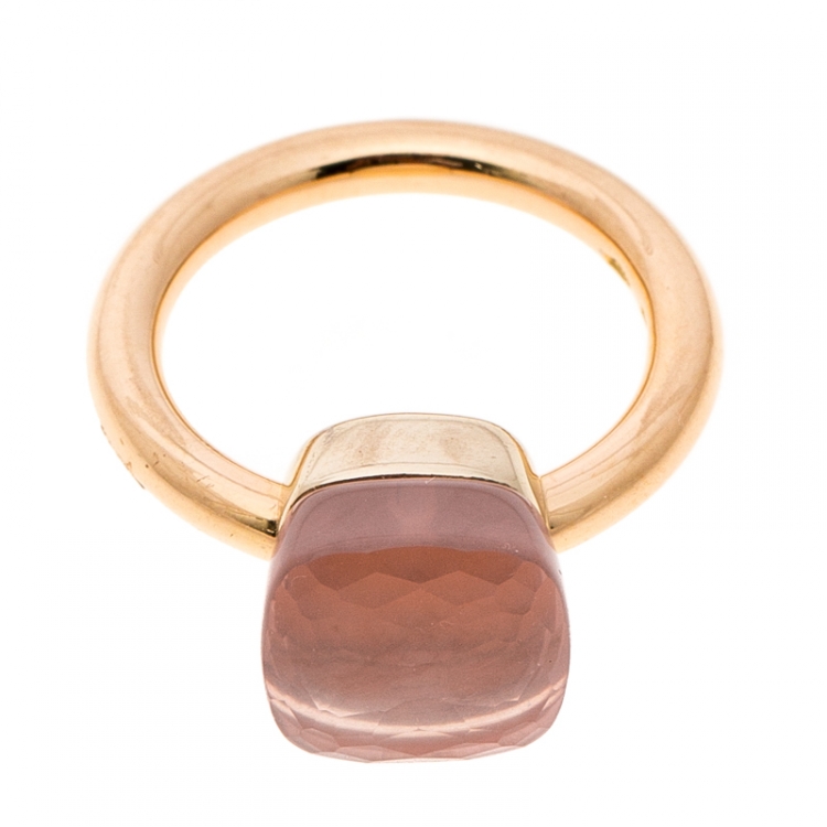 Pre Owned Pomellato Nudo Pink Quartz 18k Rose Gold Ring Size 50