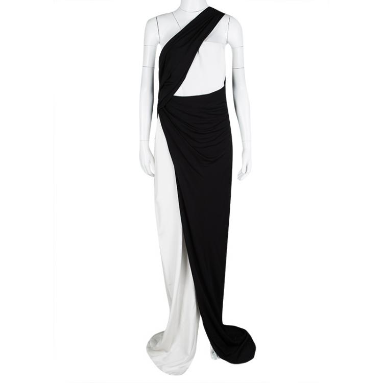 Prabal Gurung Monochrome Draped One Shoulder Gown L Prabal Gurung