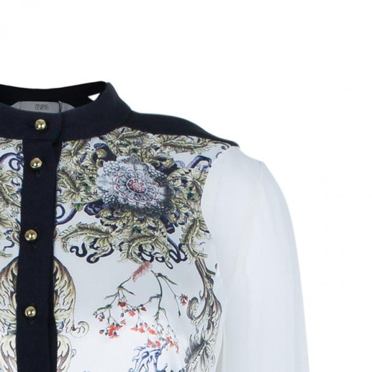 Pre Owned Prabal Gurung Full Sleeve Printed Combo Dress M