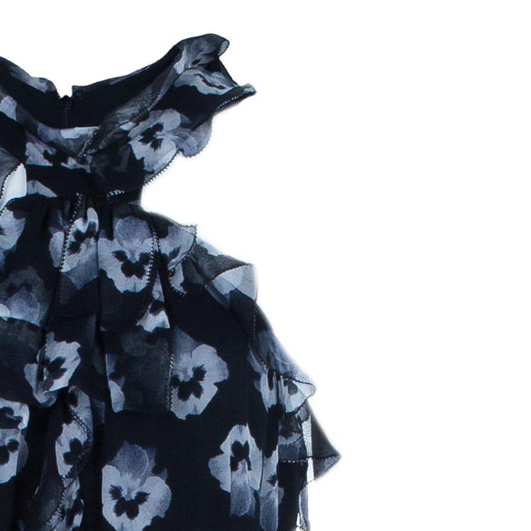 Pre Owned Prabal Gurung Maxi Chiffon Silk Printed Ruffle Dress L