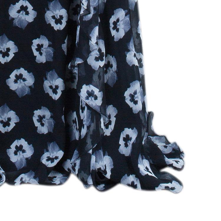 Pre Owned Prabal Gurung Maxi Chiffon Silk Printed Ruffle Dress L