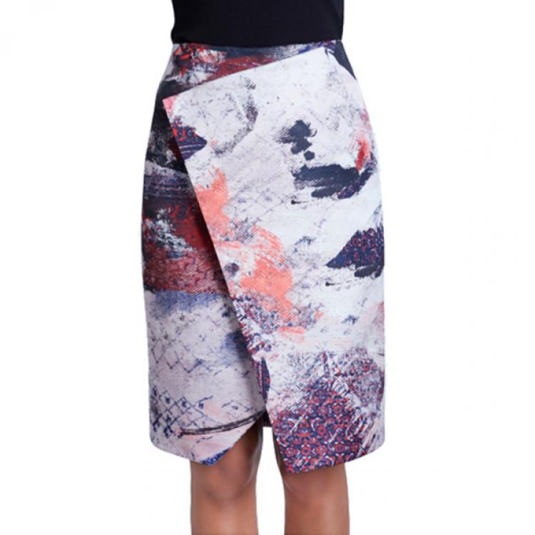 Pre Owned Prabal Gurung Asymmetric Printed Satin Skirt S