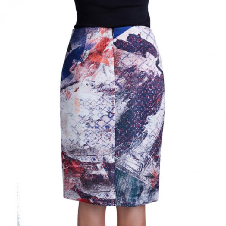 Pre Owned Prabal Gurung Asymmetric Printed Satin Skirt S