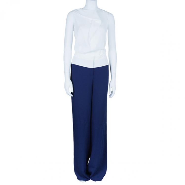 Pre Owned Prabal Gurung Navy Tuxedo Wide Leg Pants L