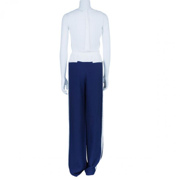 Pre Owned Prabal Gurung Navy Tuxedo Wide Leg Pants L