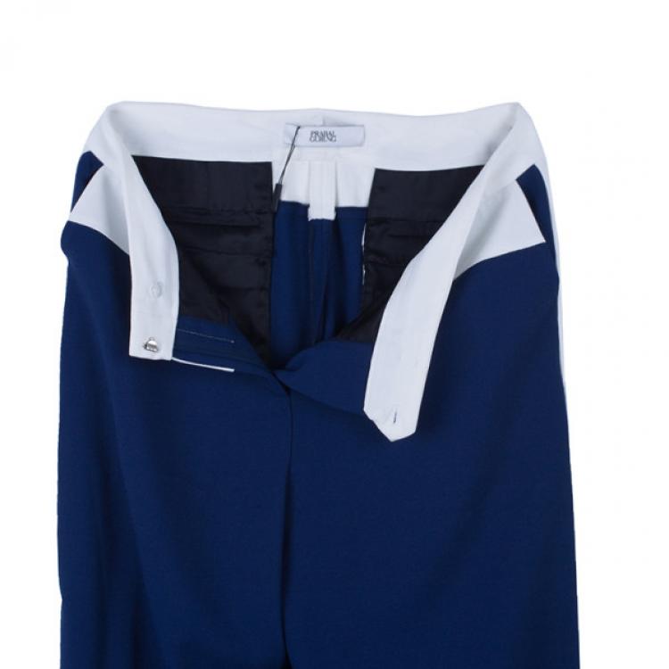 Pre Owned Prabal Gurung Navy Tuxedo Wide Leg Pants L