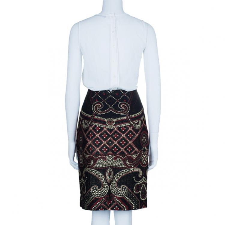 Pre Owned Prabal Gurung Metallic Detail Embroidery Pencil Skirt US 8