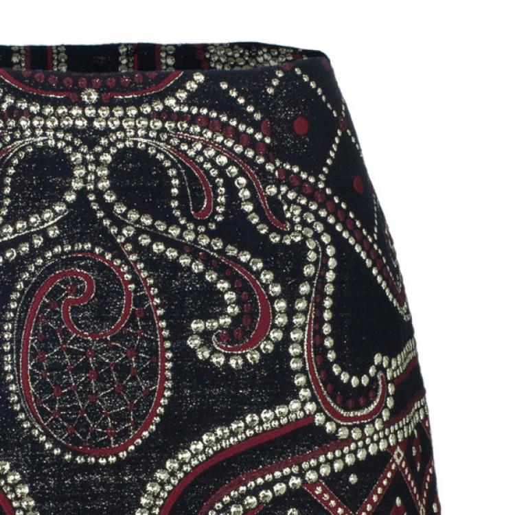 Pre Owned Prabal Gurung Metallic Detail Embroidery Pencil Skirt US 8