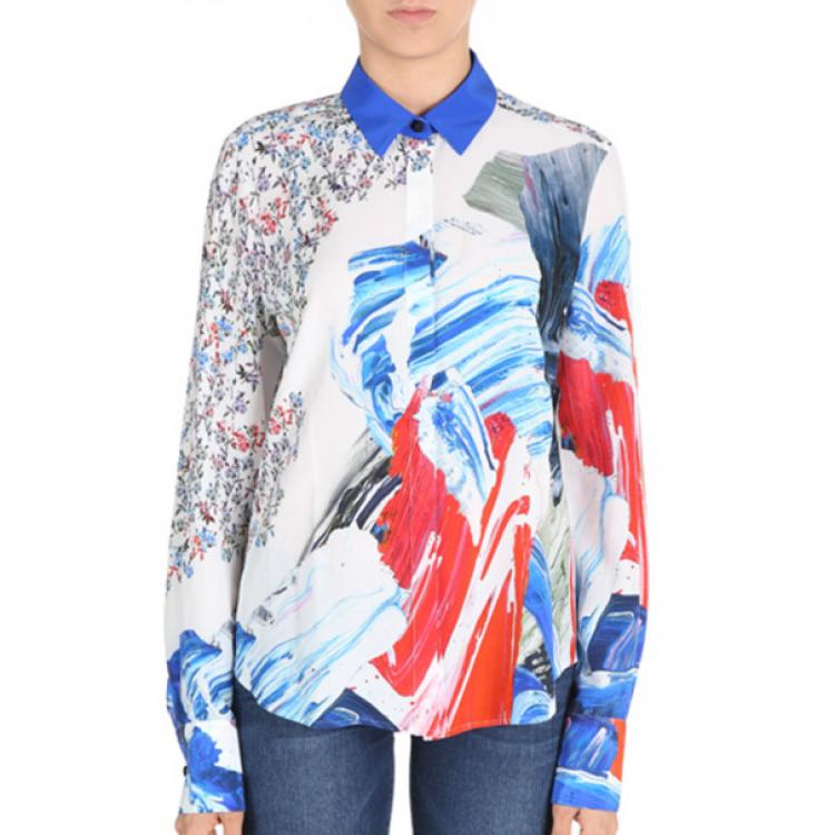 Pre Owned Prabal Gurung Printed Draped-Back Blouse M