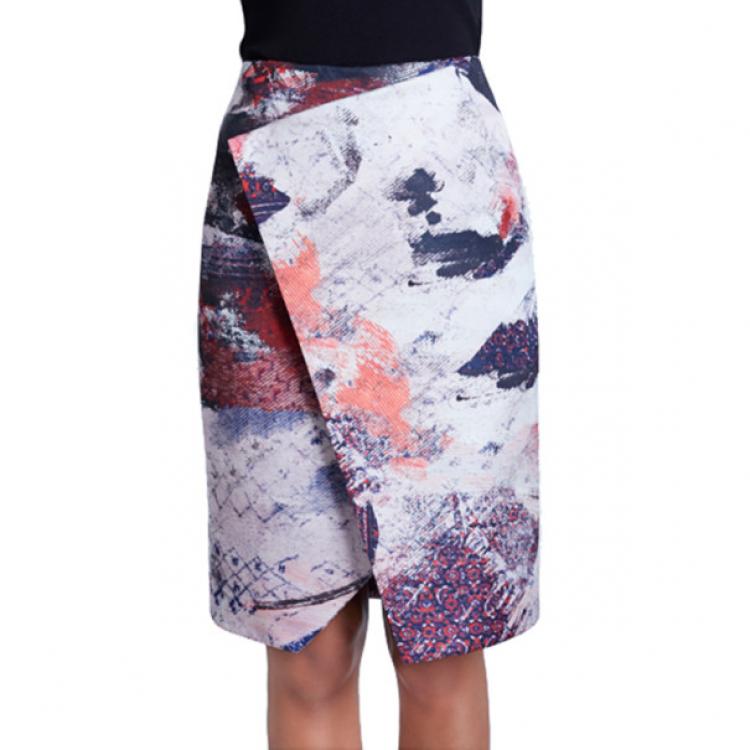 Pre Owned Prabal Gurung Asymmetric Printed Satin Skirt M