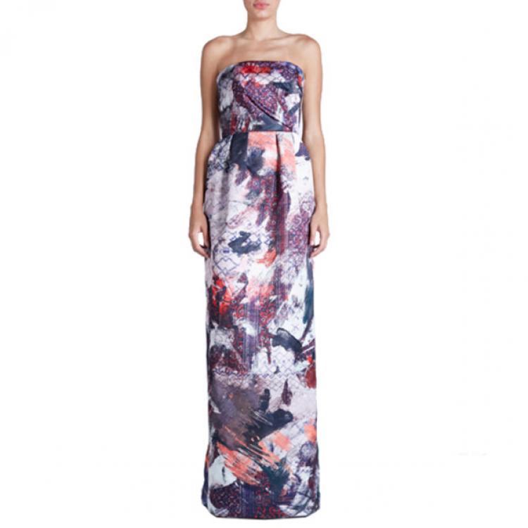 Pre Owned Prabal Gurung Strapless Printed Satin Gown S