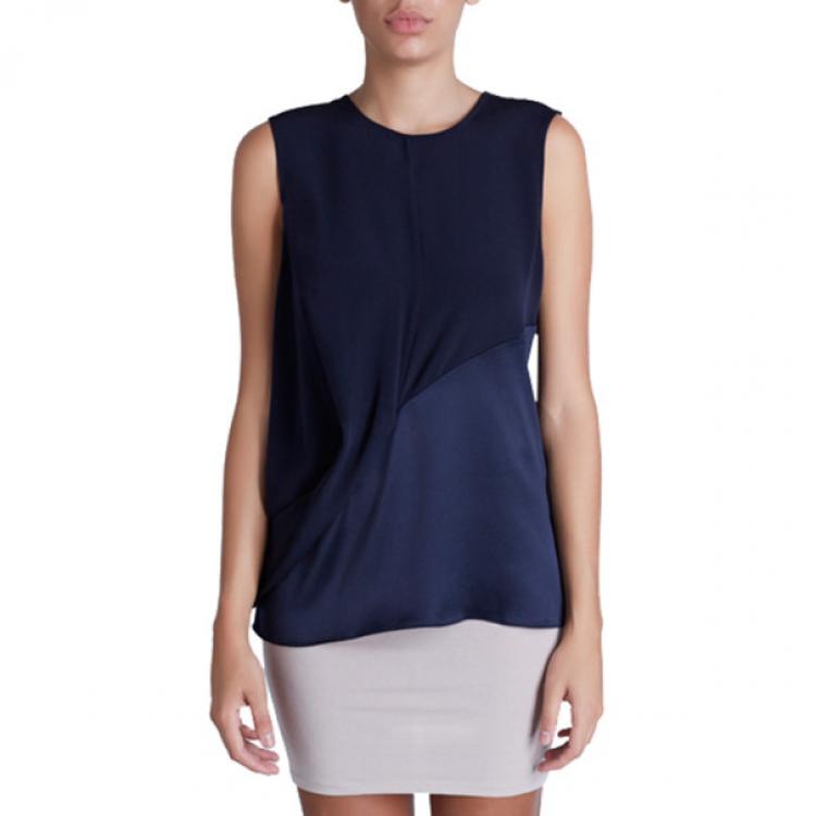 Pre Owned Prabal Gurung Navy Crepe Sleeveless Blouse S