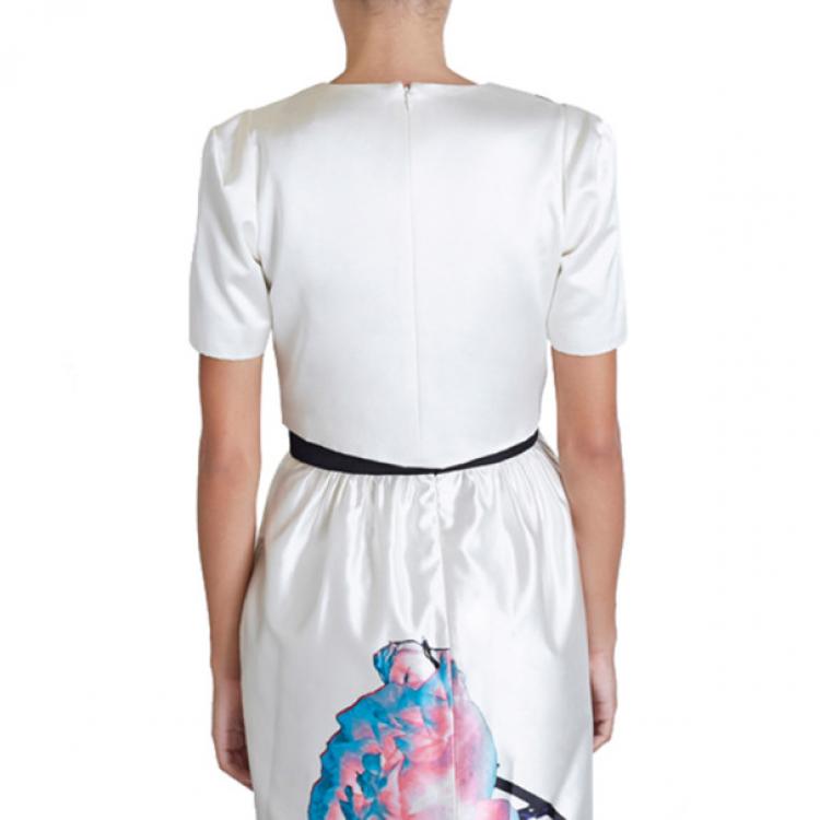 Pre Owned Prabal Gurung White Printed Cotton-Silk Cropped Top M