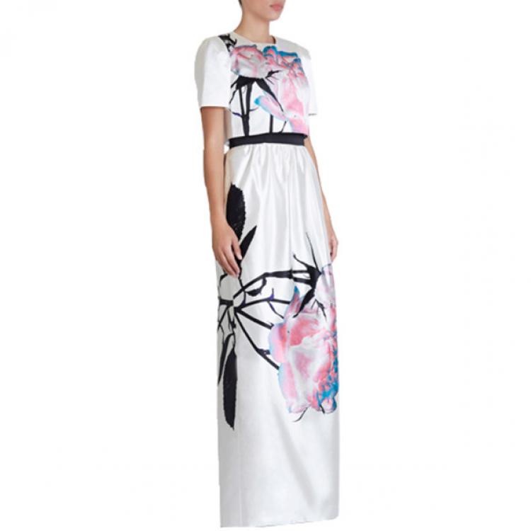 Pre Owned Prabal Gurung White Printed Cotton-Silk Cropped Top M