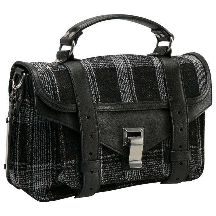 Pre Owned Proenza Schouler Black/White Monochrome Plaid and Leather Tiny PS1 Crossbody Bag
