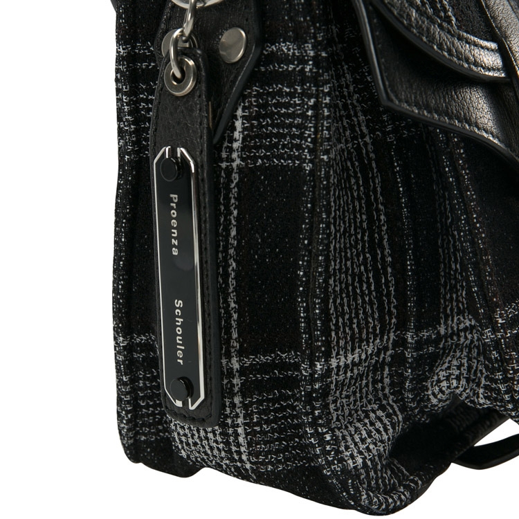 Pre Owned Proenza Schouler Black/White Monochrome Plaid and Leather Tiny PS1 Crossbody Bag