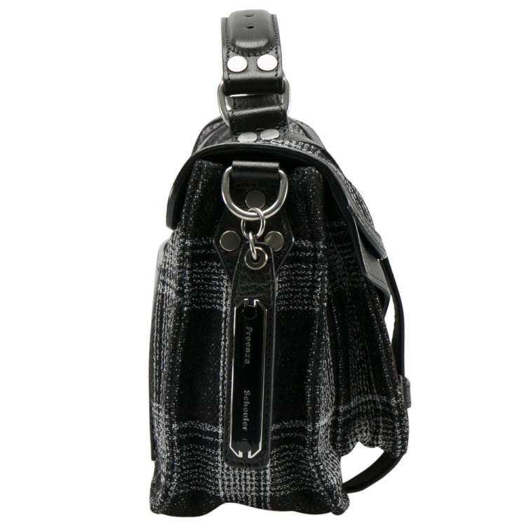 Pre Owned Proenza Schouler Black/White Monochrome Plaid and Leather Tiny PS1 Crossbody Bag