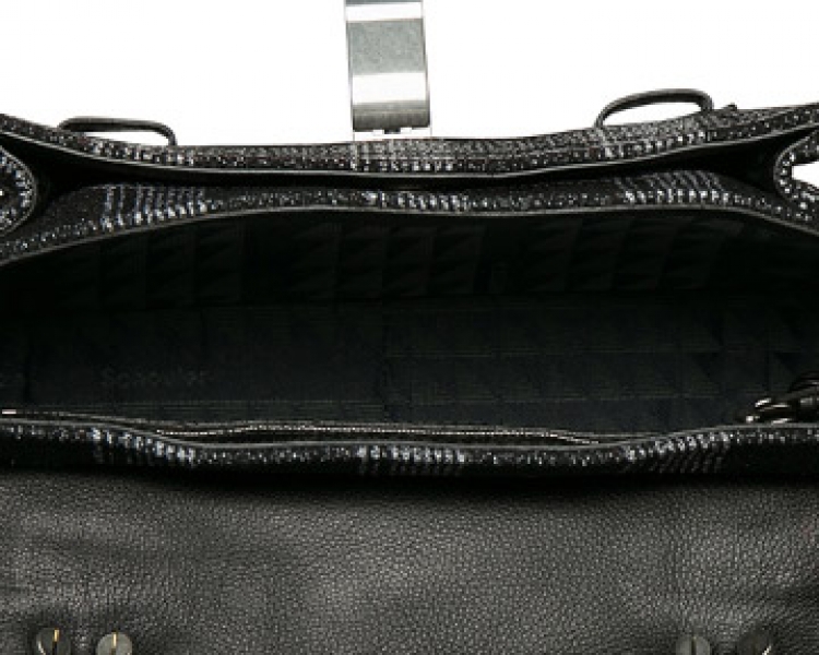 Pre Owned Proenza Schouler Black/White Monochrome Plaid and Leather Tiny PS1 Crossbody Bag