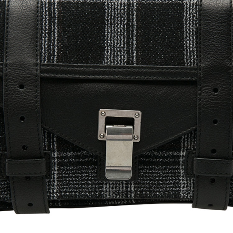 Pre Owned Proenza Schouler Black/White Monochrome Plaid and Leather Tiny PS1 Crossbody Bag
